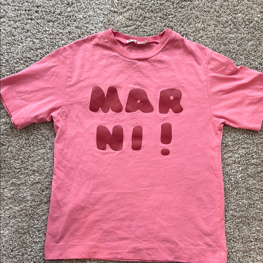 Marni Pink Short Sleeve Tee with Playful Graphic